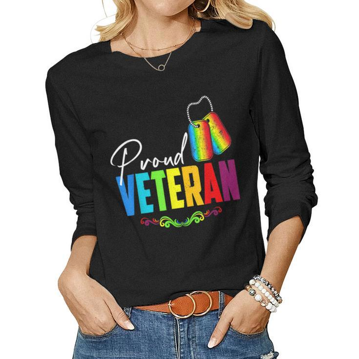 Proud Veteran Trans Military Lgbtq Rainbow Gay Pride Flag Women Long Sleeve T-shirt
