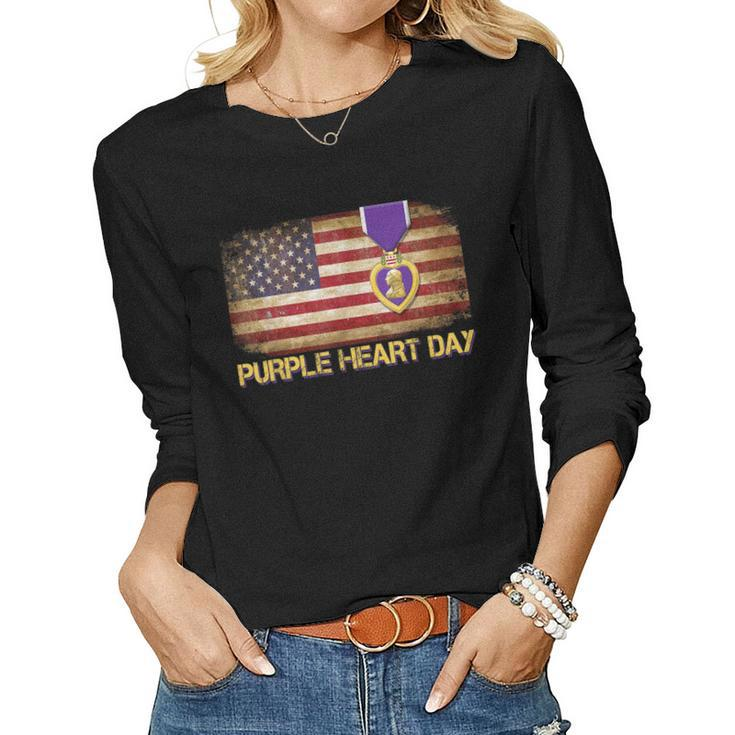 Purple Heart Day Military Us Combat Veteran Women Men  Women Graphic Long Sleeve T-shirt