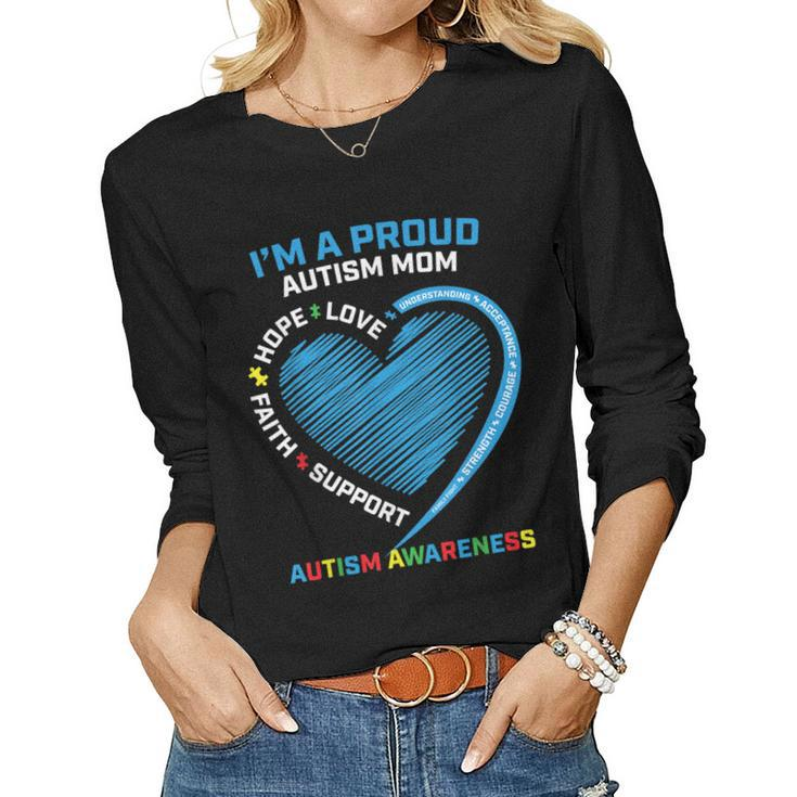 Puzzle Piece Heart Awareness Daughter Son Proud Autism Mom  Women Graphic Long Sleeve T-shirt