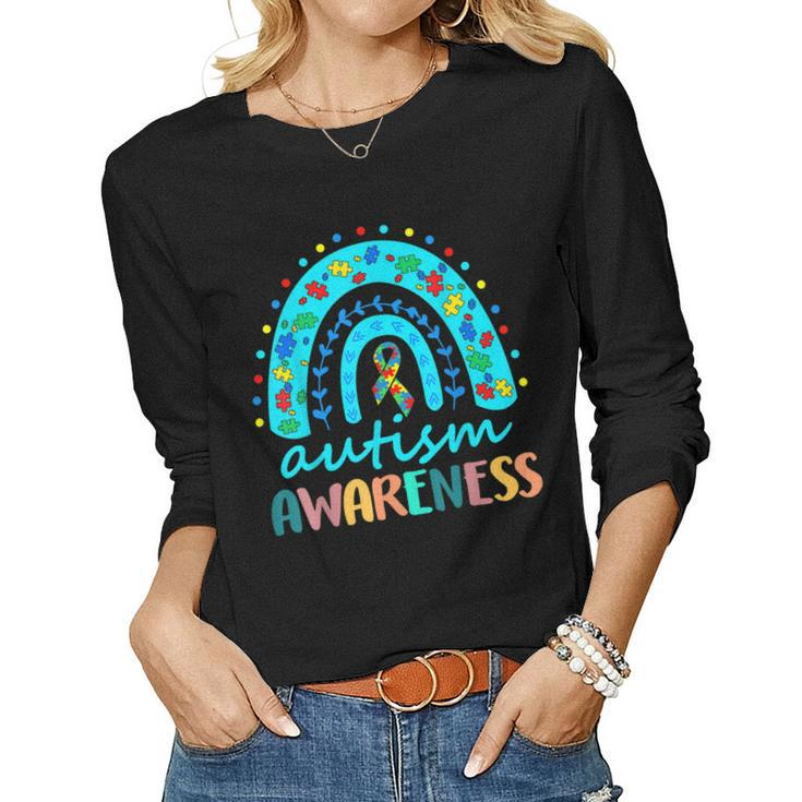 Puzzle Rainbow In April We Wear Blue Autism Awareness Month Women Long Sleeve T-shirt