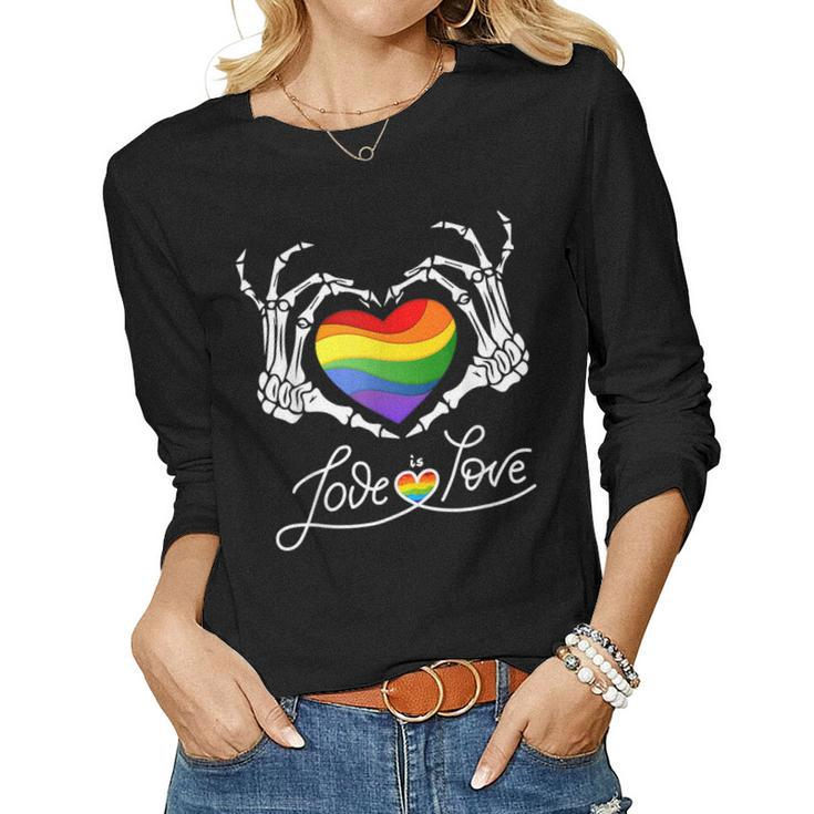 Rainbow Skeleton Heart Love Is Love Lgbt Gay Lesbian Pride Women Long Sleeve T-shirt