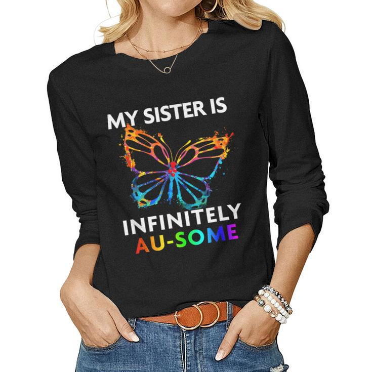 Red Instead Autism My Sister Is Ausome Butterfly Women Long Sleeve T-shirt