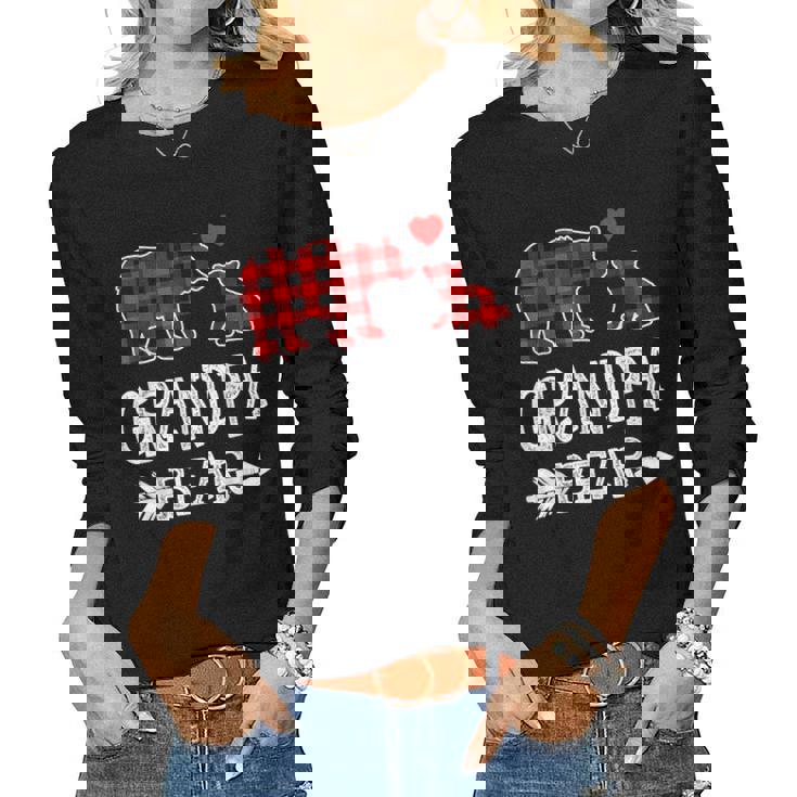 Red Plaid Grandpa Bear Christmas Pajama Matching Family Women Long Sleeve T-shirt