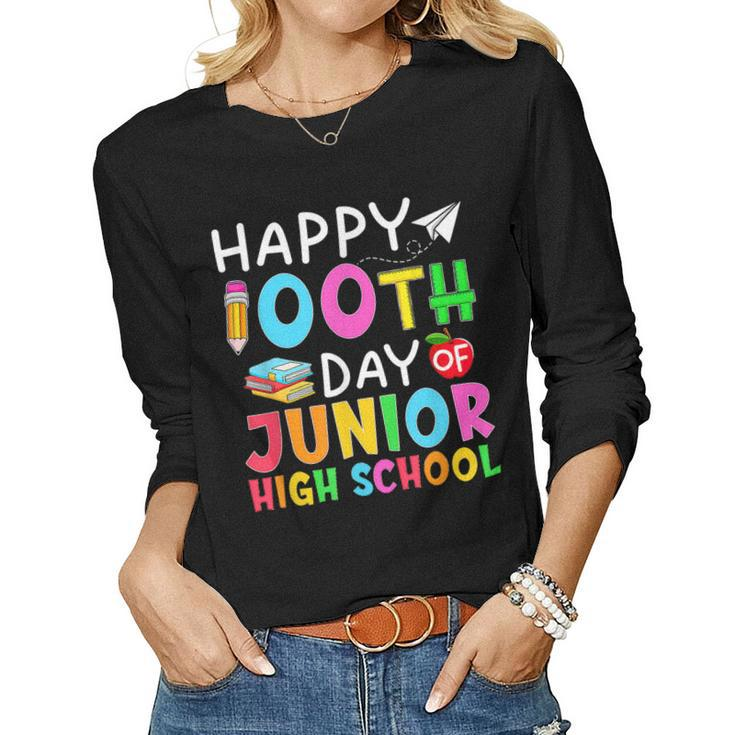 Retro 100 Days Of Junior High School Teachers & Students  Women Graphic Long Sleeve T-shirt