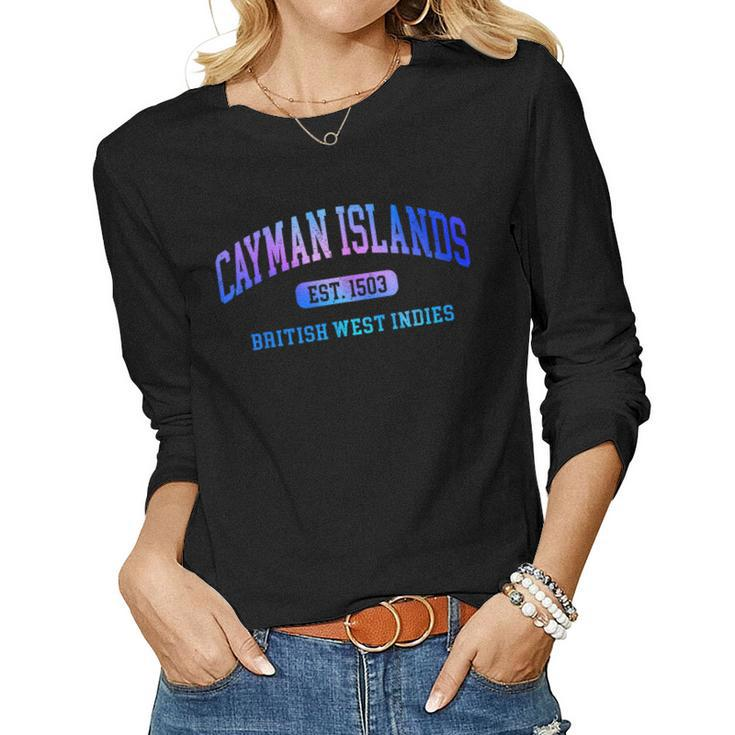 Retro Grand Cayman Islands Colorful Arch Text Souvenir Women  Women Graphic Long Sleeve T-shirt