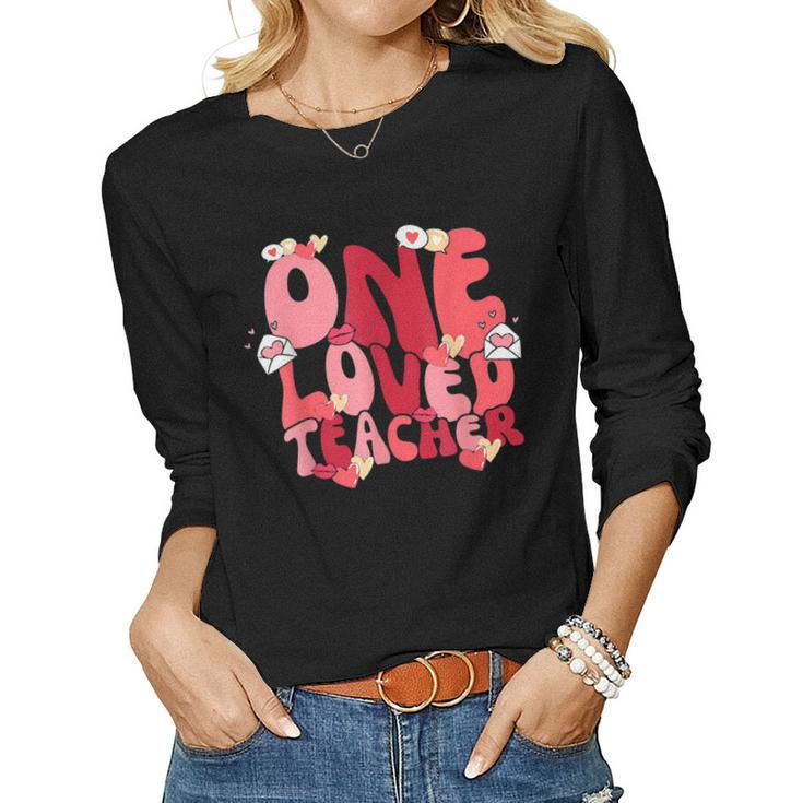 Retro One Loved Teacher Funny Valentines Day Women  Women Graphic Long Sleeve T-shirt