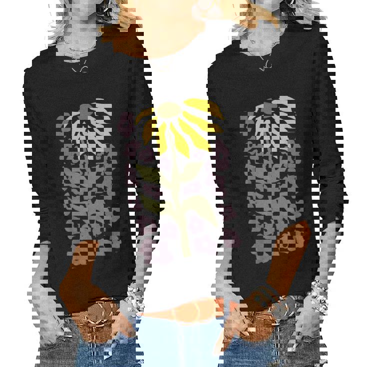 Retro Sunflower Graphic Flower Lover Gardening Women Long Sleeve T-shirt