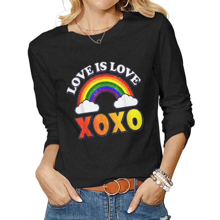 Retro Xoxo Rainbow Love Valentines Day Men Women Couples  Women Graphic Long Sleeve T-shirt