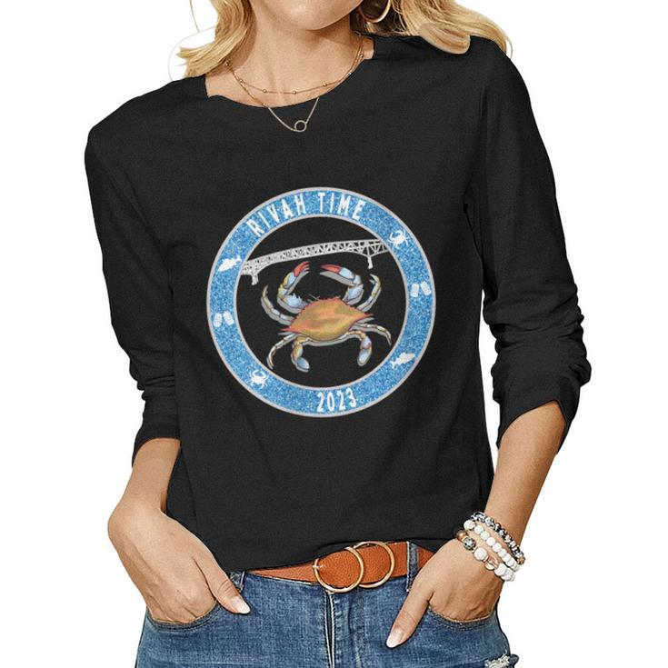 Womens Rivah Time 2023 With Blue Crab Women Long Sleeve T-shirt