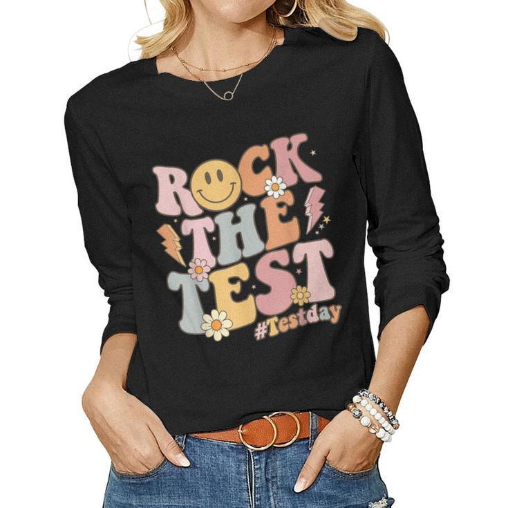 Rock The Test Dont Stress Retro Motivational Teacher Women Long Sleeve T-shirt
