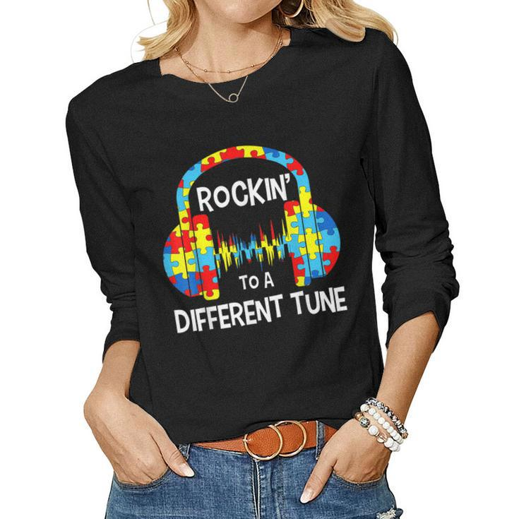 Rockin To A Different Tune Autistic Awareness Men Women  Women Graphic Long Sleeve T-shirt