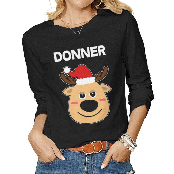 Santa Reindeer Donner  Matching Christmas Pjs Women Graphic Long Sleeve T-shirt