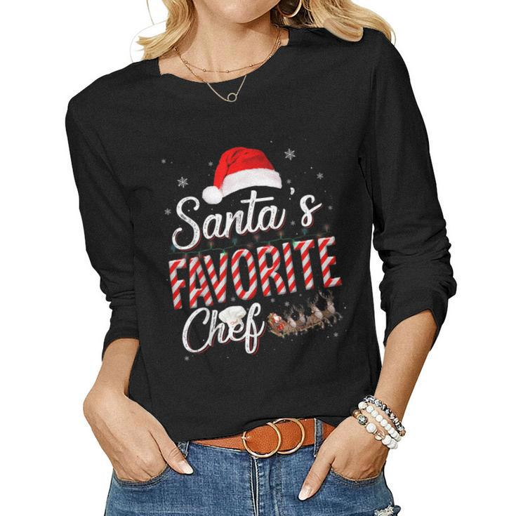 Santas Favorite Chef Santa Christmas Hat In Snow Women Long Sleeve T-shirt