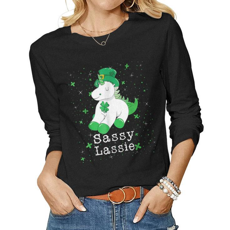 Sassy Lassie Girls Women St Patricks Day  Women Graphic Long Sleeve T-shirt