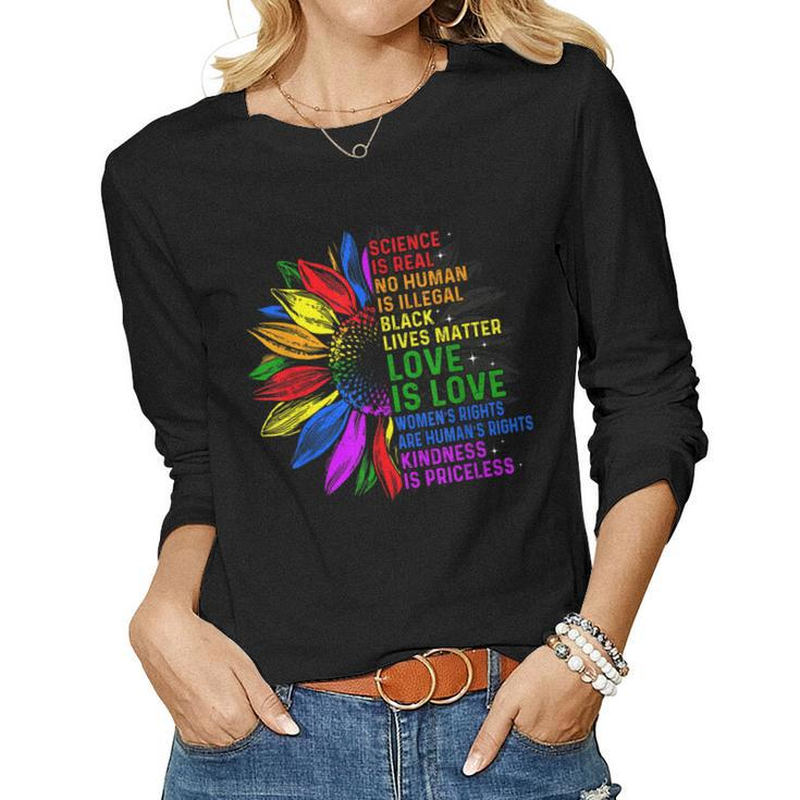 Science Is Real Black Lives Matter Rainbow Lgbt Pride Gay  Women Graphic Long Sleeve T-shirt