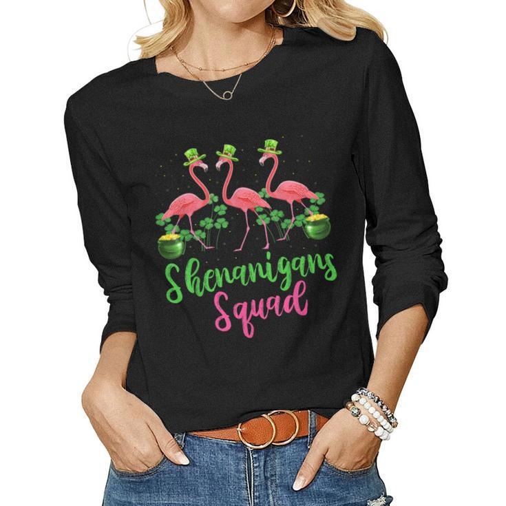 Shenanigan Squad Irish Flamingo Leprechaun St Patricks Day  Women Graphic Long Sleeve T-shirt