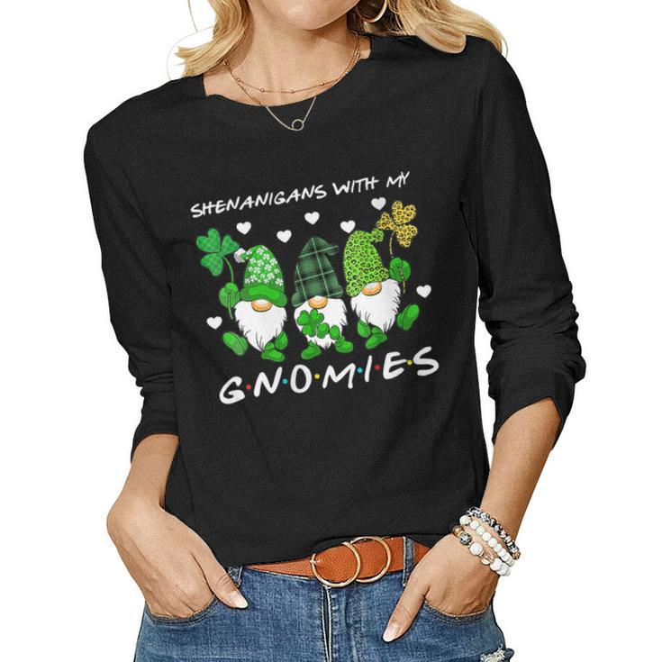 Womens Shenanigans With My Gnomies St Patricks Day Gnome Shamrock Women Long Sleeve T-shirt