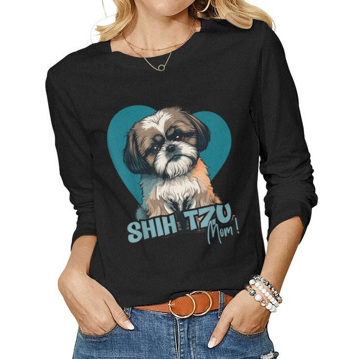 Shih Tzu Dog With Heartdecoration - Shihtzumom Women Long Sleeve T-shirt