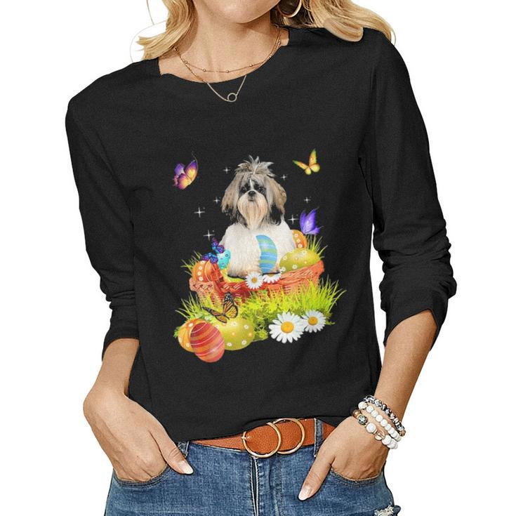 Shih Tzu Easter Day Love Rabbit Eggs Cute Gift Men Women Women Graphic Long Sleeve T-shirt