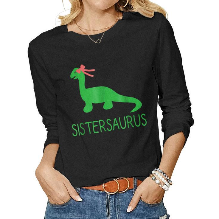 Sistersaurus Fun Dinosaur Sister And Bow T Women Long Sleeve T-shirt