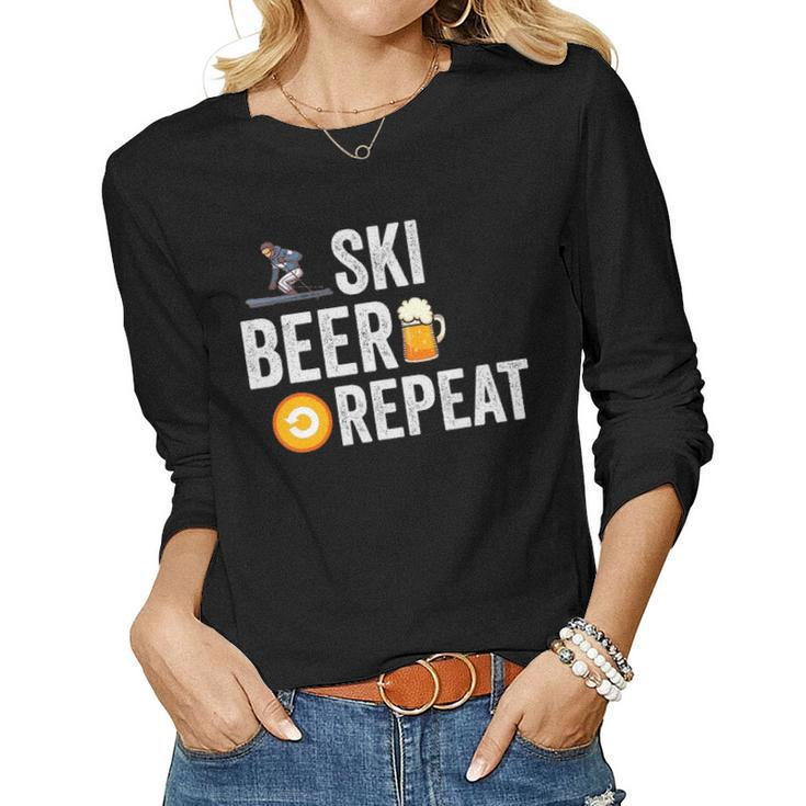 Ski Beer Repeat I Alcohol Winter Sports Skiing Skiing Women Graphic Long Sleeve T-shirt