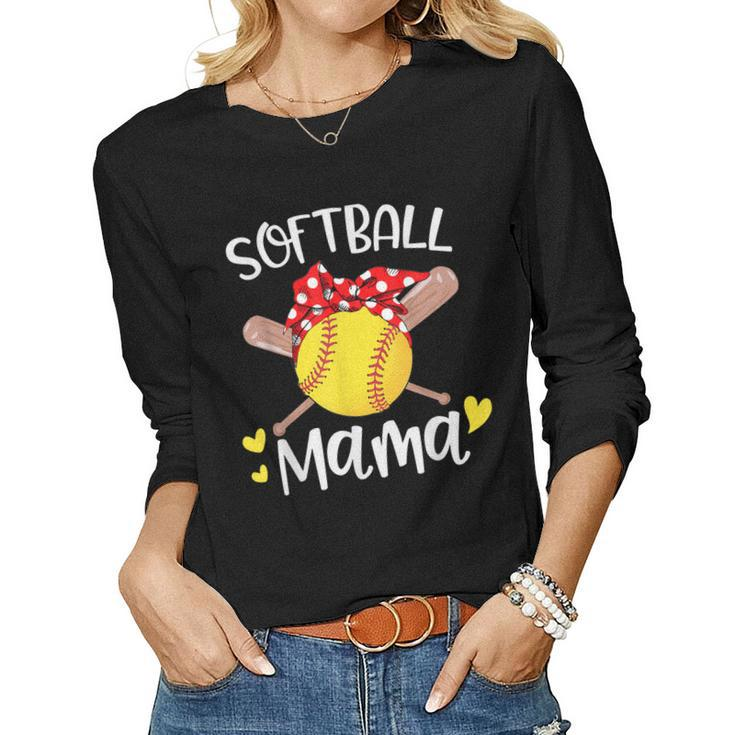 Softball Baseball Mama Floral Mom Grandma Women Long Sleeve T-shirt