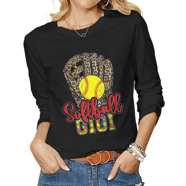 Softball Gigi Leopard Game Day Softball Lover Women Long Sleeve T-shirt