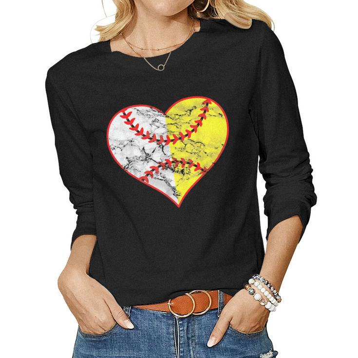 Softball Heart Mom Women Baseball Ideas Women Long Sleeve T-shirt