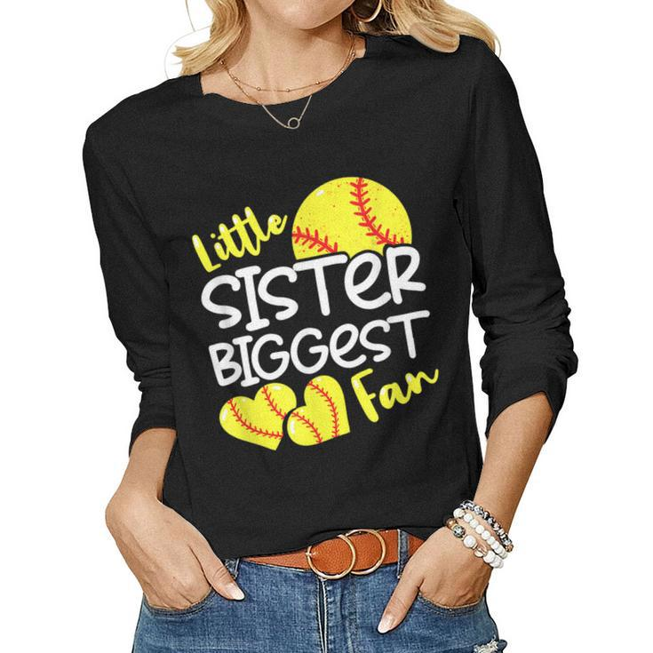 Softball Little Sister Biggest Fan N Girls Women Long Sleeve T-shirt