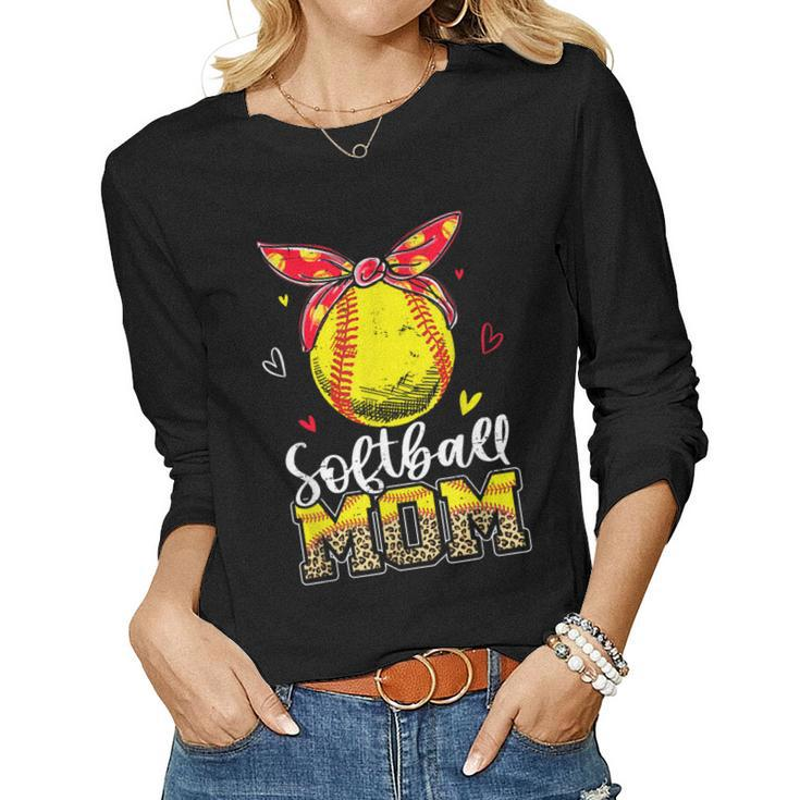 Softball Mom Leopard Headband Softball Ball Mama Women Long Sleeve T-shirt