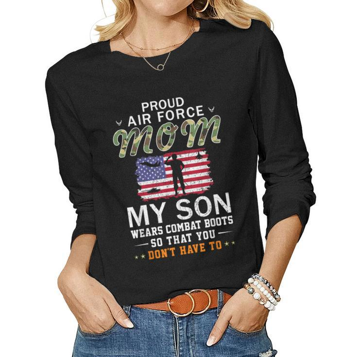 My Son Wear Combat Bootsproud Air Force Mom Camouflage Army Women Long Sleeve T-shirt