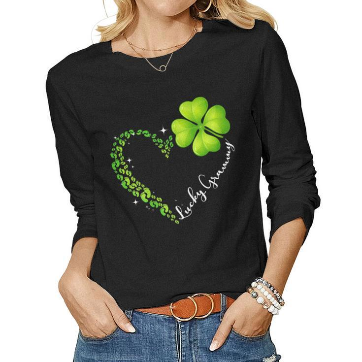 Womens St Patricks Day For Women - Lucky Grammy Heart Women Long Sleeve T-shirt