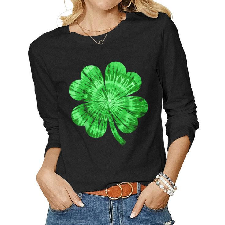St Patricks Day Shamrock Tie Dye Women Irish Boy Lucky Women Long Sleeve T-shirt