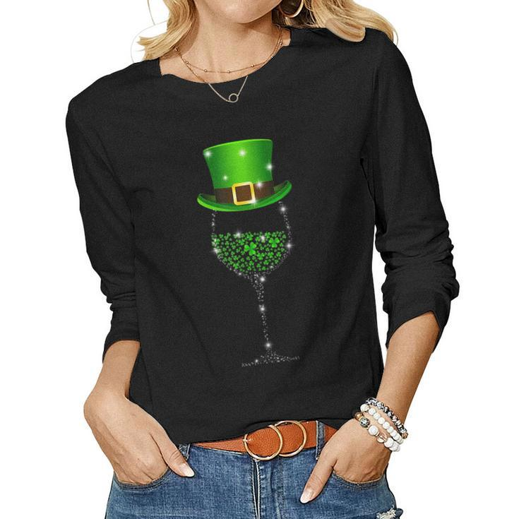St Patricks Day Shamrock Wine For Women Men Women Long Sleeve T-shirt