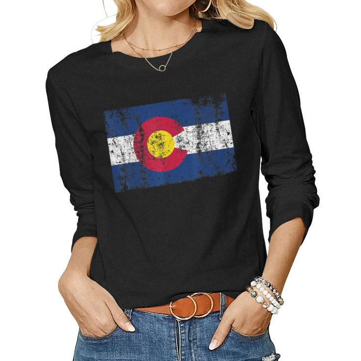 State Of Colorado Flag T  Gift For Men Women Vintage  Women Graphic Long Sleeve T-shirt