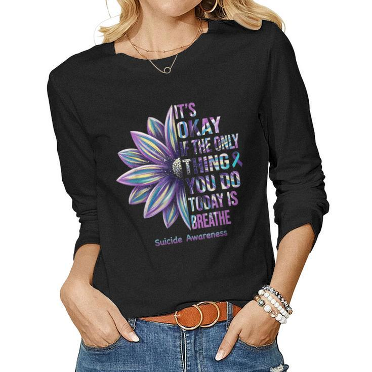 Suicide Prevention Awareness Teal Ribbon And Sunflower  Women Graphic Long Sleeve T-shirt