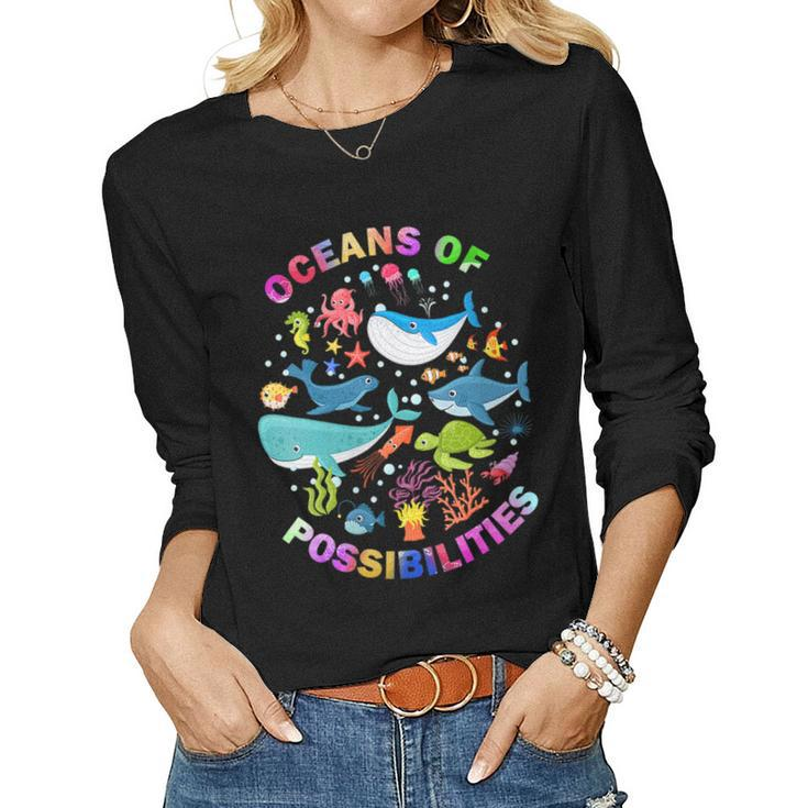 Womens Summer Oceans Of Possibilities Sea Animal Reading Librarian Women Long Sleeve T-shirt