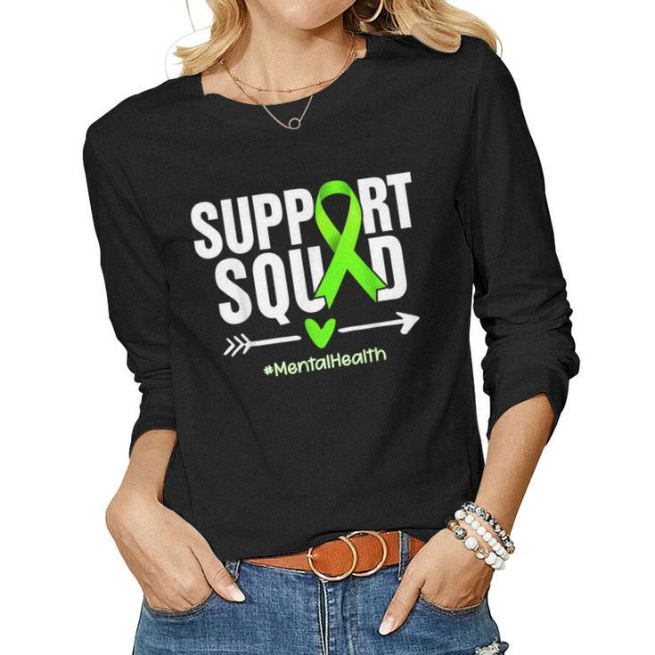 Support Squad Mental Health Awareness Green Ribbon Women Women Long Sleeve T-shirt