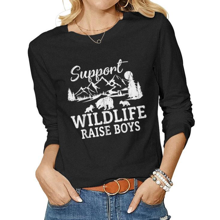 Support Wildlife Raise Boys Mom Dad Mothers Fathers Day Women Long Sleeve T-shirt