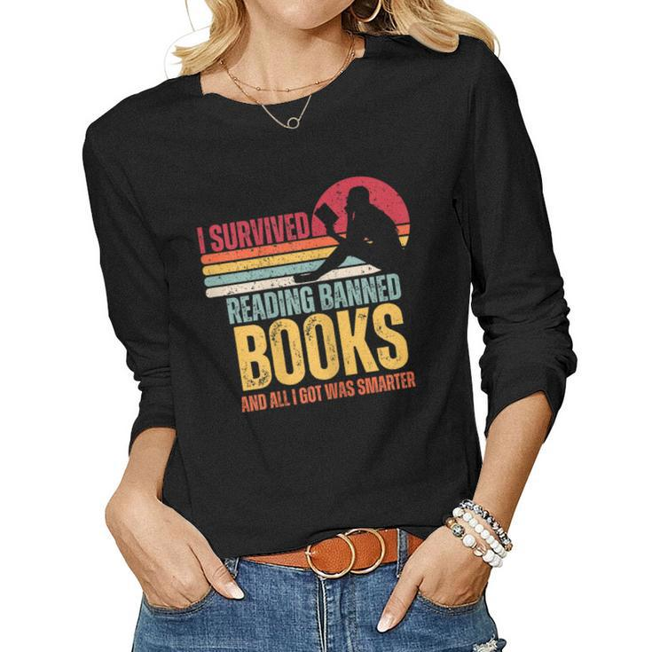 Womens I Survived Reading Banned Books - Banned Books Lovers Women Long Sleeve T-shirt