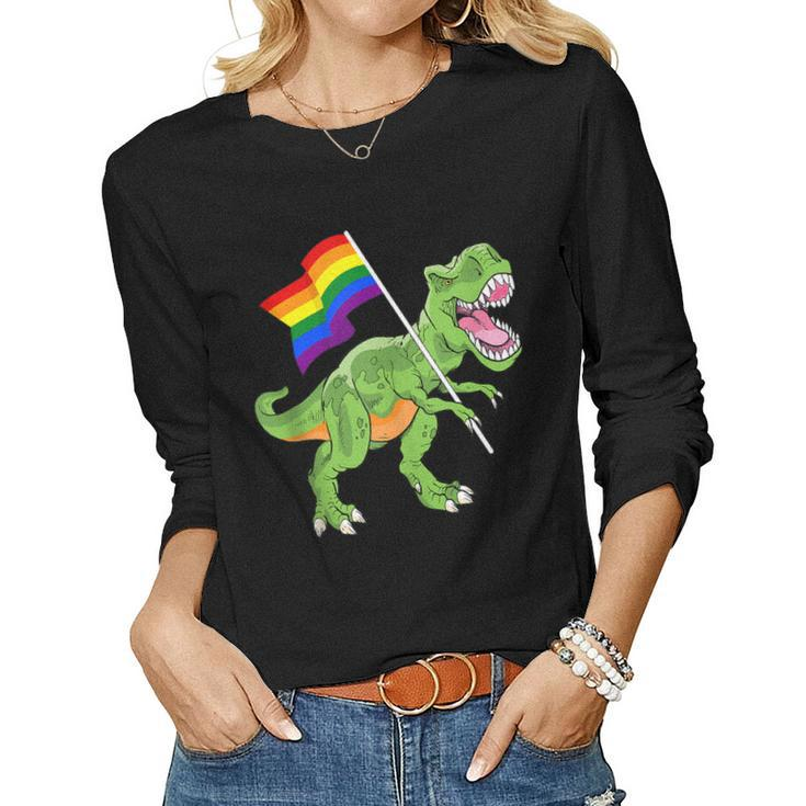 T Rex Rainbow Flag Gay Lesbian Lgbt Pride Women Men Women Long Sleeve T-shirt