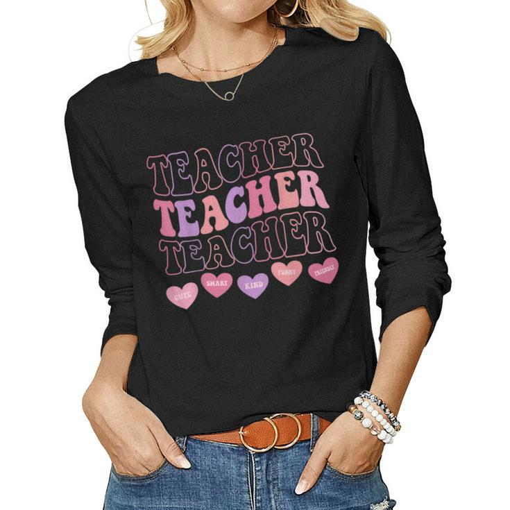 Teacher Hearts Valentines Day Girls Women Teachers Women Long Sleeve T-shirt
