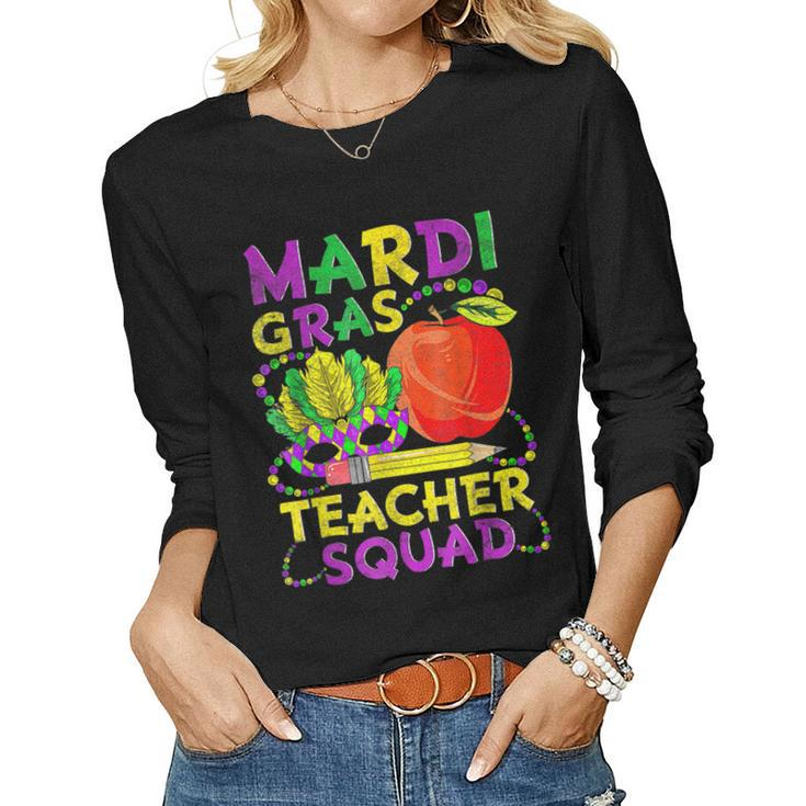 Teacher Mardi Gras 2023 Teacher Squad Family Matching Funny  Women Graphic Long Sleeve T-shirt
