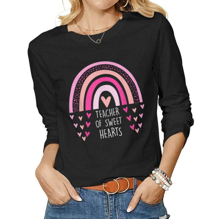 Teacher Sweet Hearts Rainbow Pre-K Teacher Valentines Day  Women Graphic Long Sleeve T-shirt