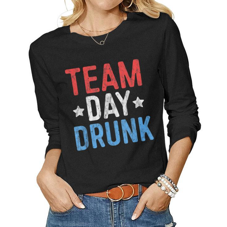Team Day Drunk T Shirt 4Th July Patriotic Drinking Shirt Men Women Long Sleeve T-shirt