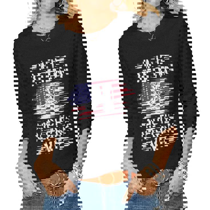The Veteran & The Veterans Wife Proud American Veteran Wife  Women Graphic Long Sleeve T-shirt