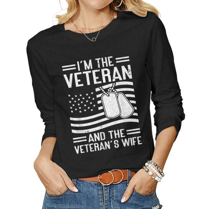The Veteran & The Veterans Wife Proud American Veteran Wife  Women Graphic Long Sleeve T-shirt