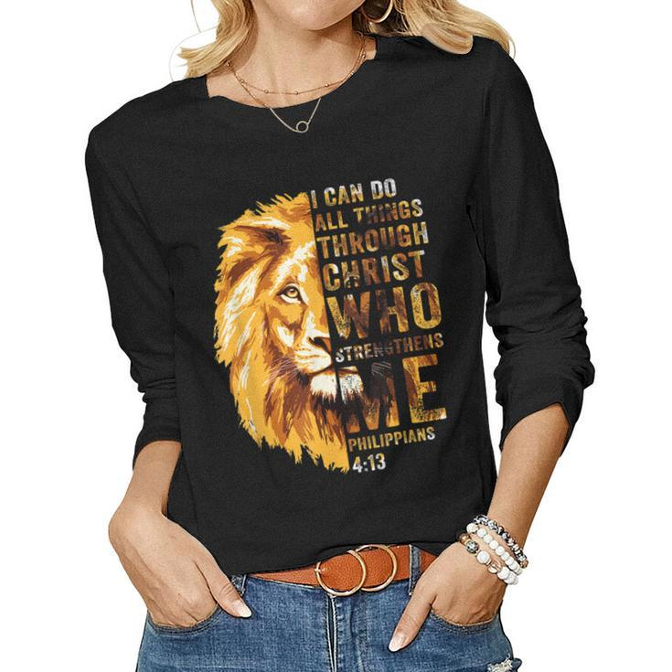 I Can Do All Things Through Christ Jesus Lion Christian Women Long Sleeve T-shirt