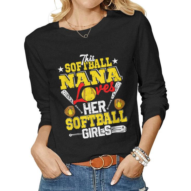 This Softball Nana Loves Her Softball Girls Matching Family  Women Graphic Long Sleeve T-shirt