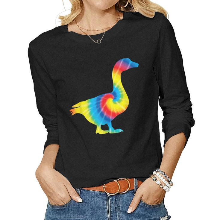 Tie Dye Goose Rainbow Print Waterfowl Hippie Peace Gift  Women Graphic Long Sleeve T-shirt